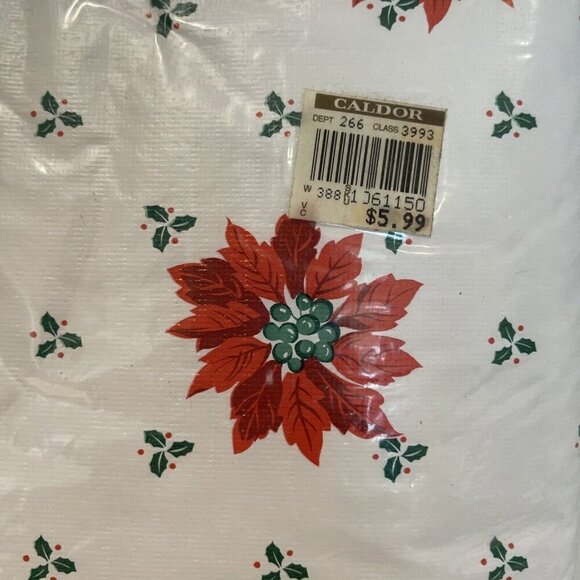 Vintage Lisa Holiday Vinyl Flannel Back TABLECLOTH Oblong 52X102" Poinsettia NEW - Picture 3 of 7
